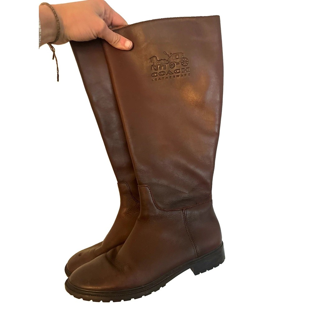 Coach Brown Leather Knee-High Riding Boots Zip Round Toe US 8.5B EU 38.5